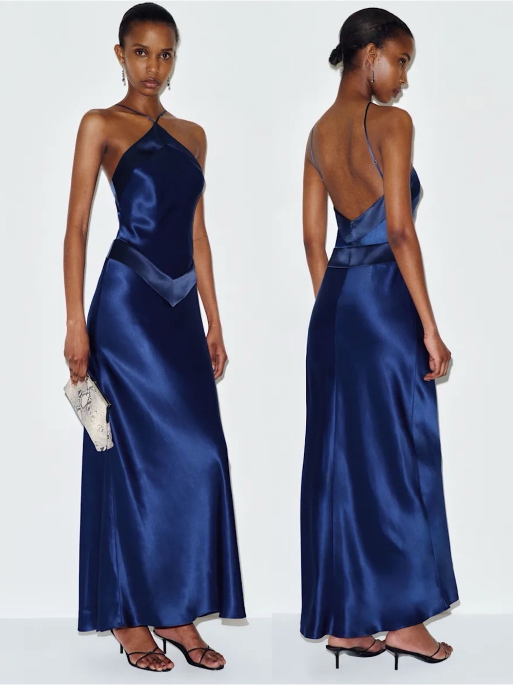 Reformation Jillian Silk Halter Maxi Dress Danube Blue NEW with tags